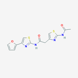 molecular formula C14H12N4O3S2 B2547600 2-(2-乙酰氨基噻唑-4-基)-N-(4-(呋喃-2-基)噻唑-2-基)乙酰胺 CAS No. 1235650-28-8