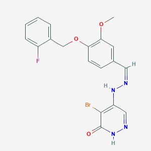 molecular formula C19H16BrFN4O3 B254761 4-[(2-Fluorobenzyl)oxy]-3-methoxybenzaldehyde (5-bromo-6-oxo-1,6-dihydro-4-pyridazinyl)hydrazone 