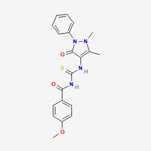 molecular formula C20H20N4O3S B2547619 3-(1,5-dimethyl-3-oxo-2-phenyl-2,3-dihydro-1H-pyrazol-4-yl)-1-(4-methoxybenzoyl)thiourea CAS No. 298194-43-1