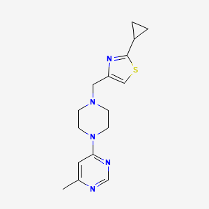 molecular formula C16H21N5S B2547630 2-Cyclopropyl-4-[[4-(6-methylpyrimidin-4-yl)piperazin-1-yl]methyl]-1,3-thiazole CAS No. 2380088-65-1