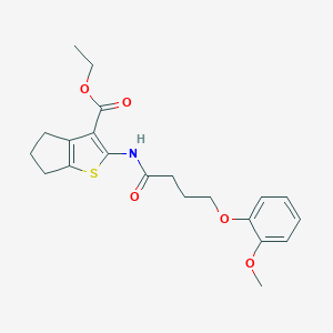 molecular formula C21H25NO5S B254764 ethyl 2-[4-(2-methoxyphenoxy)butanoylamino]-5,6-dihydro-4H-cyclopenta[b]thiophene-3-carboxylate 