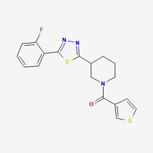 molecular formula C18H16FN3OS2 B2547650 (3-(5-(2-Fluorophenyl)-1,3,4-thiadiazol-2-yl)piperidin-1-yl)(thiophen-3-yl)methanone CAS No. 1351602-68-0