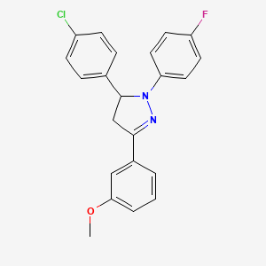 molecular formula C22H18ClFN2O B2547659 5-(4-chlorophenyl)-1-(4-fluorophenyl)-3-(3-methoxyphenyl)-4,5-dihydro-1H-pyrazole CAS No. 478050-15-6