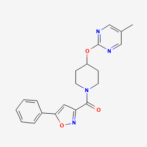 molecular formula C20H20N4O3 B2547669 [4-(5-Methylpyrimidin-2-yl)oxypiperidin-1-yl]-(5-phenyl-1,2-oxazol-3-yl)methanone CAS No. 2380041-79-0