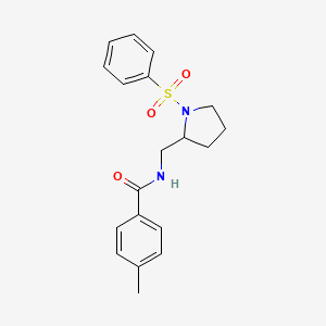 molecular formula C19H22N2O3S B2547671 4-甲基-N-((1-(苯磺酰)吡咯烷-2-基)甲基)苯甲酰胺 CAS No. 896270-60-3