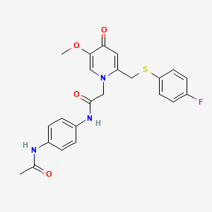 molecular formula C23H22FN3O4S B2547682 N-(4-acetamidophenyl)-2-(2-(((4-fluorophenyl)thio)methyl)-5-methoxy-4-oxopyridin-1(4H)-yl)acetamide CAS No. 920412-37-9