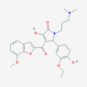 molecular formula C27H30N2O7 B254769 1-[3-(dimethylamino)propyl]-5-(3-ethoxy-4-hydroxyphenyl)-3-hydroxy-4-[(7-methoxy-1-benzofuran-2-yl)carbonyl]-1,5-dihydro-2H-pyrrol-2-one 