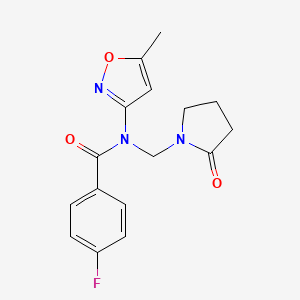 molecular formula C16H16FN3O3 B2547710 4-氟-N-(5-甲基异恶唑-3-基)-N-((2-氧代吡咯烷-1-基)甲基)苯甲酰胺 CAS No. 852132-33-3