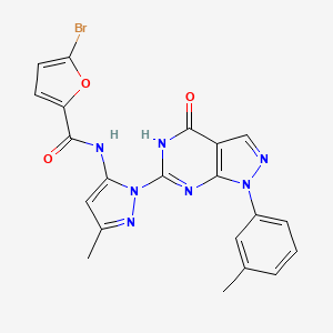 molecular formula C21H16BrN7O3 B2547712 5-溴-N-(3-甲基-1-(4-氧代-1-(间甲苯基)-4,5-二氢-1H-吡唑并[3,4-d]嘧啶-6-基)-1H-吡唑-5-基)呋喃-2-甲酰胺 CAS No. 1170561-57-5