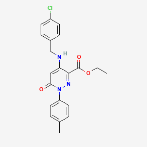 molecular formula C21H20ClN3O3 B2547749 Ethyl 4-((4-chlorobenzyl)amino)-6-oxo-1-(p-tolyl)-1,6-dihydropyridazine-3-carboxylate CAS No. 921989-89-1