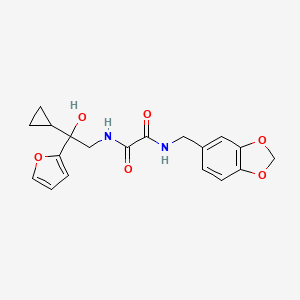 molecular formula C19H20N2O6 B2547752 N1-(benzo[d][1,3]dioxol-5-ylmethyl)-N2-(2-cyclopropyl-2-(furan-2-yl)-2-hydroxyethyl)oxalamide CAS No. 1396708-71-6