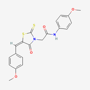 molecular formula C20H18N2O4S2 B2547754 N-(4-methoxyphenyl)-2-[(5E)-5-[(4-methoxyphenyl)methylidene]-4-oxo-2-sulfanylidene-1,3-thiazolidin-3-yl]acetamide CAS No. 303026-07-5