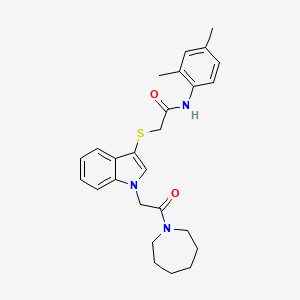 molecular formula C26H31N3O2S B2547762 2-((1-(2-(氮杂环戊烷-1-基)-2-氧代乙基)-1H-吲哚-3-基)硫代)-N-(2,4-二甲苯基)乙酰胺 CAS No. 878055-20-0