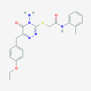 molecular formula C21H23N5O3S B2547765 2-((4-amino-6-(4-ethoxybenzyl)-5-oxo-4,5-dihydro-1,2,4-triazin-3-yl)thio)-N-(o-tolyl)acetamide CAS No. 886966-18-3