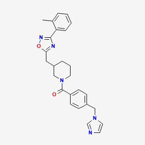 molecular formula C26H27N5O2 B2547767 (4-((1H-imidazol-1-yl)methyl)phenyl)(3-((3-(o-tolyl)-1,2,4-oxadiazol-5-yl)methyl)piperidin-1-yl)methanone CAS No. 1705765-84-9