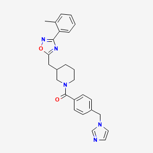 molecular formula C26H27N5O2 B2547767 (4-((1H-imidazol-1-il)metil)fenil)(3-((3-(o-tolilo)-1,2,4-oxadiazol-5-il)metil)piperidin-1-il)metanona CAS No. 1705765-84-9