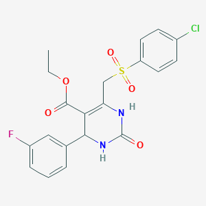 molecular formula C20H18ClFN2O5S B2547768 Ethyl-6-[(4-Chlorbenzolsulfonyl)methyl]-4-(3-Fluorphenyl)-2-oxo-1,2,3,4-tetrahydropyrimidin-5-carboxylat CAS No. 866340-22-9