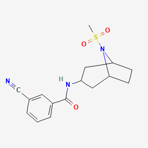 molecular formula C16H19N3O3S B2547786 3-氰基-N-(8-(甲磺酰基)-8-氮杂双环[3.2.1]辛-3-基)苯甲酰胺 CAS No. 2034524-94-0