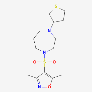 molecular formula C14H23N3O3S2 B2547794 3,5-Dimethyl-4-((4-(tetrahydrothiophen-3-yl)-1,4-diazepan-1-yl)sulfonyl)isoxazole CAS No. 2319807-67-3