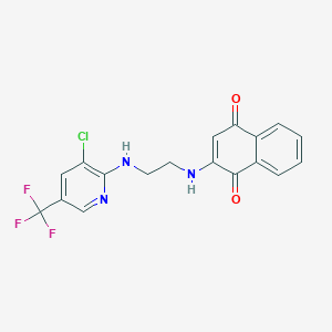 molecular formula C18H13ClF3N3O2 B2547796 2-[(2-{[3-Chloro-5-(trifluoromethyl)-2-pyridinyl]amino}ethyl)amino]naphthoquinone CAS No. 303152-84-3