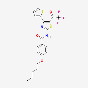 molecular formula C21H19F3N2O3S2 B2547808 4-pentoxy-N-[4-thiophen-2-yl-5-(2,2,2-trifluoroacetyl)-1,3-thiazol-2-yl]benzamide CAS No. 477554-77-1