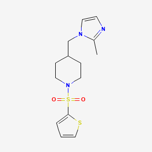 molecular formula C14H19N3O2S2 B2547811 4-((2-甲基-1H-咪唑-1-基)甲基)-1-(噻吩-2-基磺酰基)哌啶 CAS No. 1396576-12-7