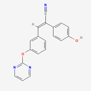 molecular formula C19H13N3O2 B2547814 (E)-2-(4-羟基苯基)-3-(3-嘧啶-2-氧基苯基)丙-2-烯腈 CAS No. 861210-13-1