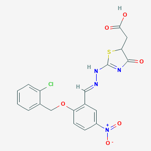 2-[2-[(2E)-2-[[2-[(2-chlorophenyl)methoxy]-5-nitrophenyl]methylidene]hydrazinyl]-4-oxo-1,3-thiazol-5-yl]acetic acid