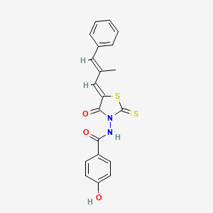 molecular formula C20H16N2O3S2 B2547840 4-hydroxy-N-((Z)-5-((E)-2-methyl-3-phenylallylidene)-4-oxo-2-thioxothiazolidin-3-yl)benzamide CAS No. 1164522-58-0