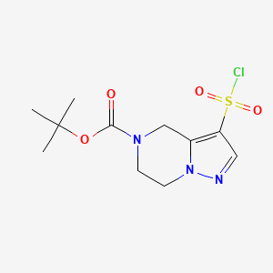 molecular formula C11H16ClN3O4S B2547861 tert-Butyl 3-(chlorosulfonyl)-6,7-dihydropyrazolo[1,5-a]pyrazine-5(4H)-carboxylate CAS No. 2225146-66-5