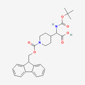 molecular formula C27H32N2O6 B2547865 2-[1-(9H-Fluoren-9-ylmethoxycarbonyl)piperidin-4-yl]-2-[(2-methylpropan-2-yl)oxycarbonylamino]acetic acid CAS No. 2231074-78-3