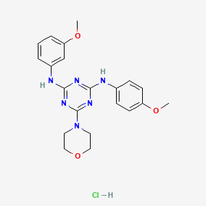 molecular formula C21H25ClN6O3 B2547876 N2-(3-甲氧苯基)-N4-(4-甲氧苯基)-6-吗啉-1,3,5-三嗪-2,4-二胺盐酸盐 CAS No. 1179396-24-7