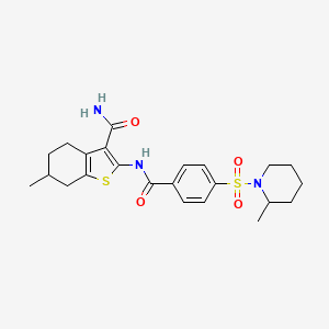 molecular formula C23H29N3O4S2 B2547879 6-Methyl-2-(4-((2-methylpiperidin-1-yl)sulfonyl)benzamido)-4,5,6,7-tetrahydrobenzo[b]thiophene-3-carboxamide CAS No. 683765-77-7