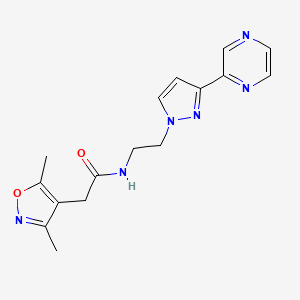 molecular formula C16H18N6O2 B2547892 2-(3,5-dimethylisoxazol-4-yl)-N-(2-(3-(pyrazin-2-yl)-1H-pyrazol-1-yl)ethyl)acetamide CAS No. 2034290-61-2