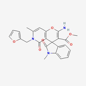 molecular formula C24H21N3O6 B2547909 Methyl 2'-amino-6'-(furan-2-ylmethyl)-1,7'-dimethyl-2,5'-dioxo-1,2,5',6'-tetrahydrospiro[indole-3,4'-pyrano[3,2-c]pyridine]-3'-carboxylate CAS No. 879623-70-8