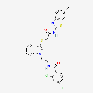 molecular formula C27H22Cl2N4O2S2 B2547916 2,4-dichloro-N-(2-(3-((2-((6-methylbenzo[d]thiazol-2-yl)amino)-2-oxoethyl)thio)-1H-indol-1-yl)ethyl)benzamide CAS No. 862826-01-5