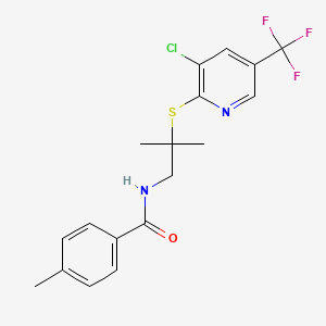 molecular formula C18H18ClF3N2OS B2547918 N-(2-{[3-chloro-5-(trifluoromethyl)-2-pyridinyl]sulfanyl}-2-methylpropyl)-4-methylbenzenecarboxamide CAS No. 477845-57-1