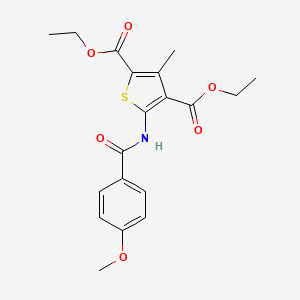 molecular formula C19H21NO6S B2547937 Diethyl 5-[(4-methoxybenzoyl)amino]-3-methylthiophene-2,4-dicarboxylate CAS No. 300826-15-7