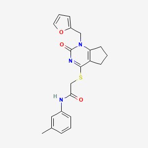 molecular formula C21H21N3O3S B2547952 2-[[1-(furan-2-ylmethyl)-2-oxo-6,7-dihydro-5H-cyclopenta[d]pyrimidin-4-yl]sulfanyl]-N-(3-methylphenyl)acetamide CAS No. 946219-49-4