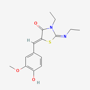 molecular formula C15H18N2O3S B2547964 (2Z,5Z)-3-ethyl-2-(ethylimino)-5-(4-hydroxy-3-methoxybenzylidene)thiazolidin-4-one CAS No. 352348-02-8