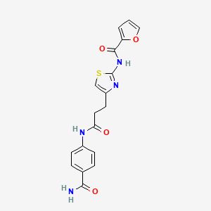 molecular formula C18H16N4O4S B2547966 N-(4-(3-((4-carbamoylphenyl)amino)-3-oxopropyl)thiazol-2-yl)furan-2-carboxamide CAS No. 1021229-50-4