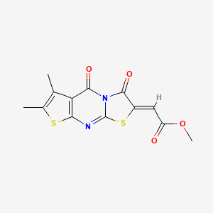 molecular formula C13H10N2O4S2 B2547967 (Z)-methyl 2-(6,7-dimethyl-3,5-dioxo-3,5-dihydro-2H-thiazolo[3,2-a]thieno[2,3-d]pyrimidin-2-ylidene)acetate CAS No. 612522-55-1