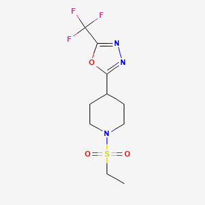 molecular formula C10H14F3N3O3S B2547984 2-(1-(Ethylsulfonyl)piperidin-4-yl)-5-(trifluoromethyl)-1,3,4-oxadiazole CAS No. 1396683-17-2