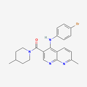 molecular formula C22H23BrN4O B2547995 (4-((4-溴苯基)氨基)-7-甲基-1,8-萘啶-3-基)(4-甲基哌啶-1-基)甲酮 CAS No. 1251629-17-0