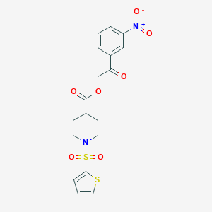molecular formula C18H18N2O7S2 B254800 2-{3-Nitrophenyl}-2-oxoethyl 1-(2-thienylsulfonyl)-4-piperidinecarboxylate 
