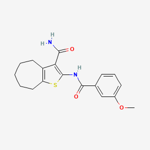 molecular formula C18H20N2O3S B2548039 2-(3-methoxybenzamido)-5,6,7,8-tetrahydro-4H-cyclohepta[b]thiophene-3-carboxamide CAS No. 477494-03-4