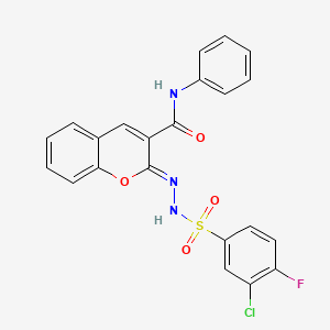 molecular formula C22H15ClFN3O4S B2548046 (2Z)-2-[(3-chloro-4-fluorophenyl)sulfonylhydrazinylidene]-N-phenylchromene-3-carboxamide CAS No. 866346-89-6