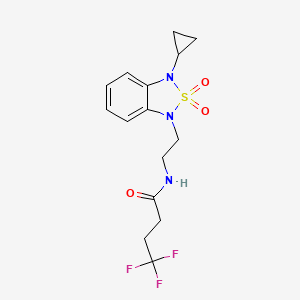 molecular formula C15H18F3N3O3S B2548103 N-[2-(3-环丙基-2,2-二氧代-1,3-二氢-2λ6,1,3-苯并噻二唑-1-基)乙基]-4,4,4-三氟丁酰胺 CAS No. 2097866-76-5
