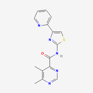 molecular formula C15H13N5OS B2548115 5,6-Dimethyl-N-(4-pyridin-2-yl-1,3-thiazol-2-yl)pyrimidine-4-carboxamide CAS No. 2415469-51-9