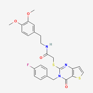 molecular formula C25H24FN3O4S2 B2548117 N-(3,4-dimethoxyphenethyl)-2-((3-(4-fluorobenzyl)-4-oxo-3,4-dihydrothieno[3,2-d]pyrimidin-2-yl)thio)acetamide CAS No. 1795483-92-9